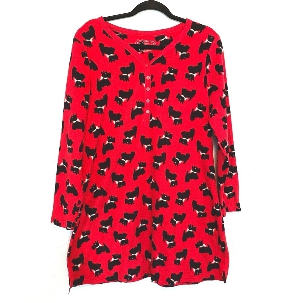 Croft & Barrow Red Fleece Scottish Terrier Long Sleeve Pajama Night Dress M